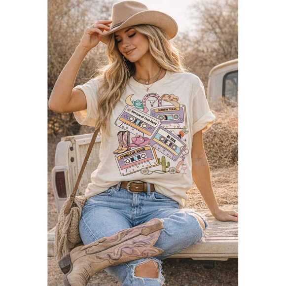 Other - Retro Cassette Tape Western Shirt, Cowgirl Graphic Tee